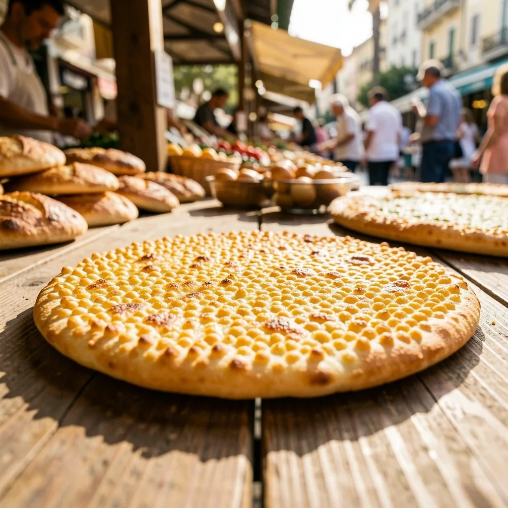 Socca niçoise sur table de marché
