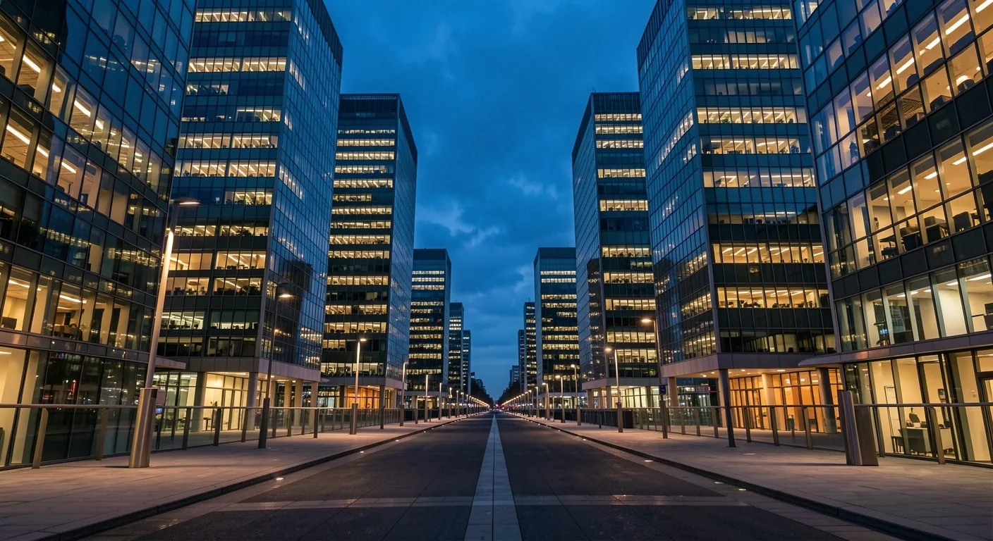 Le quartier d'affaires de La Défense au crépuscule