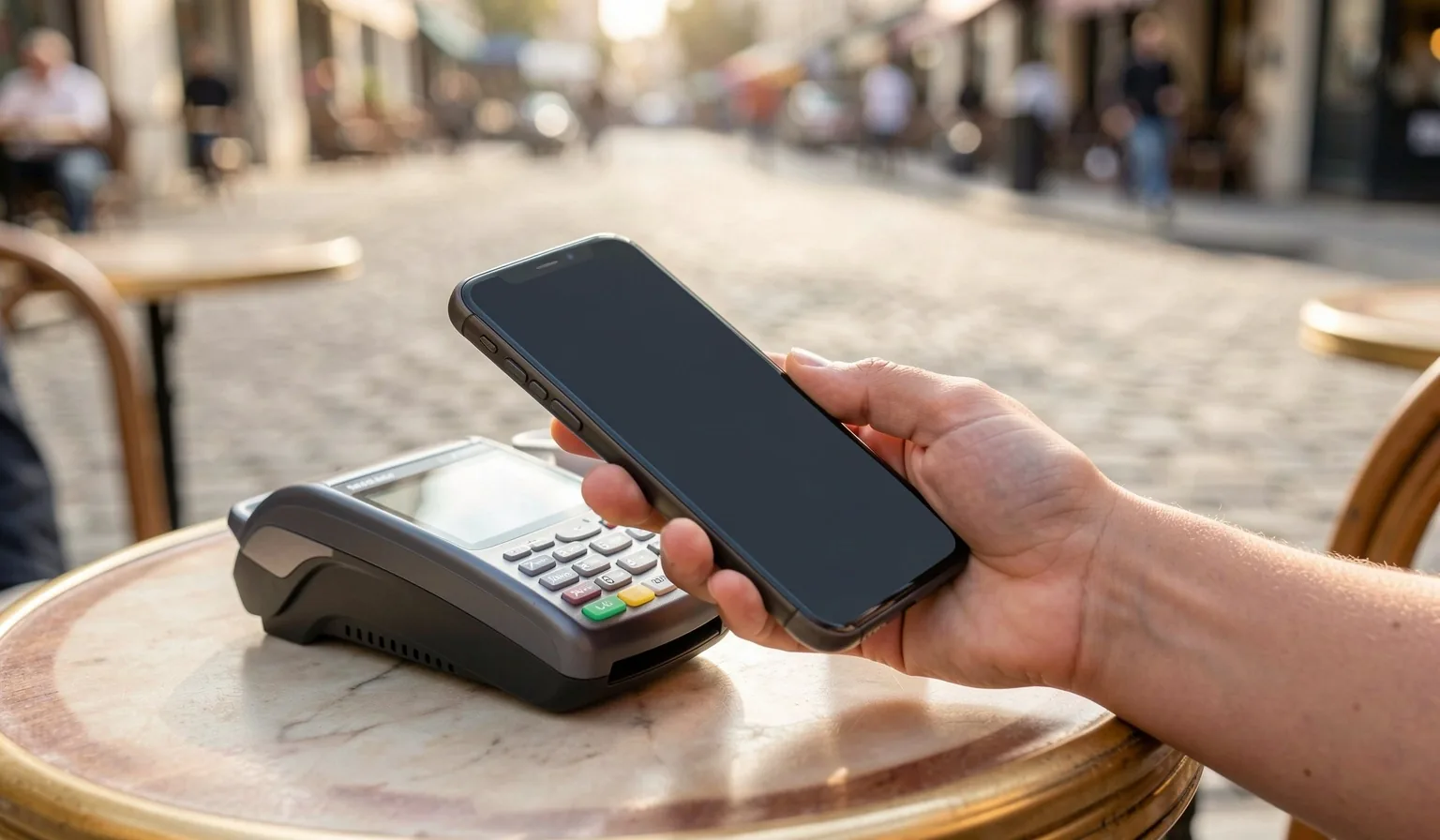 Paiement mobile sur smartphone dans un café